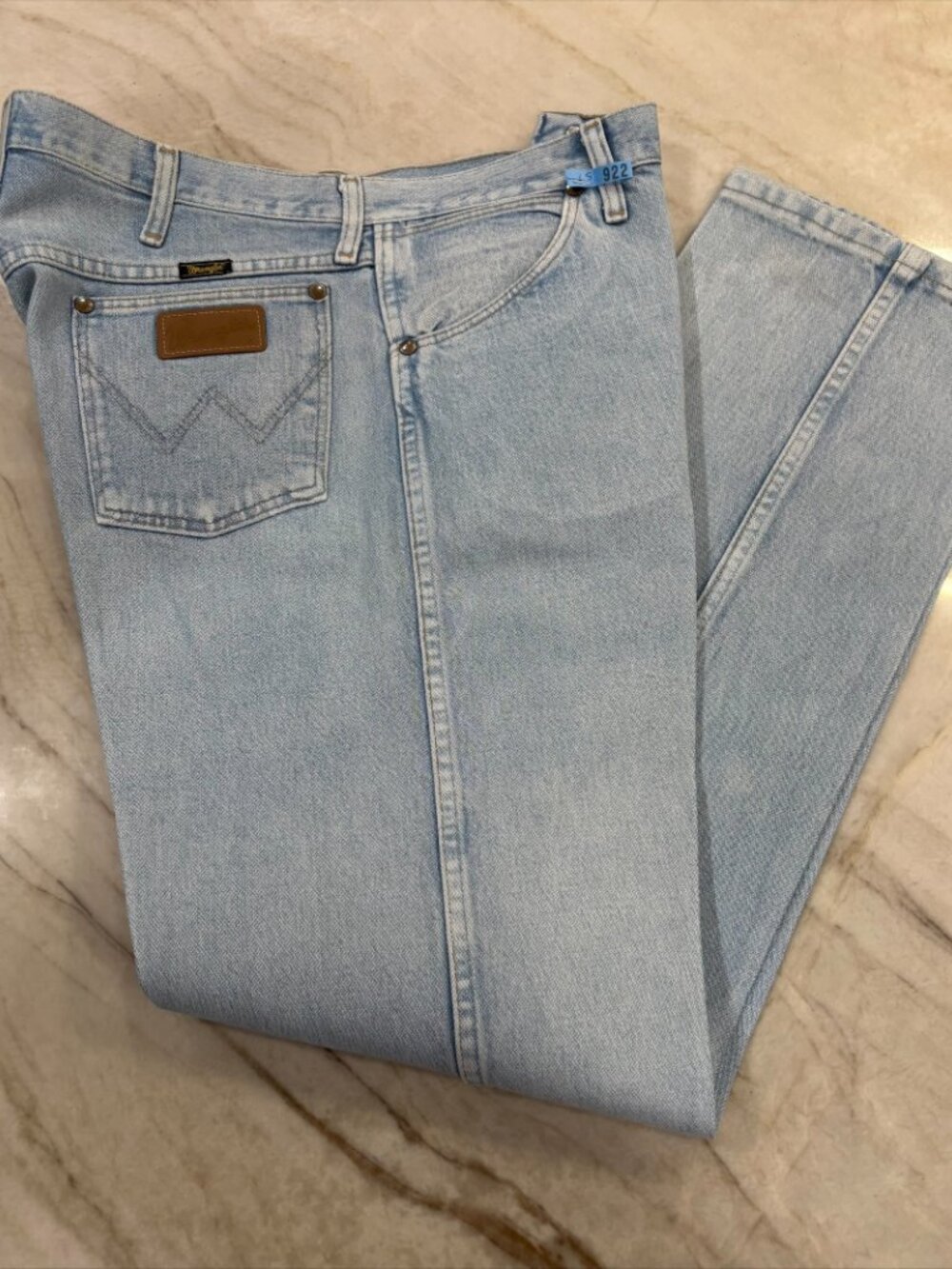 Men's Wrangler Jeans 35 x 32 Light Wash Western Cowboy Denim Starched & Pressed